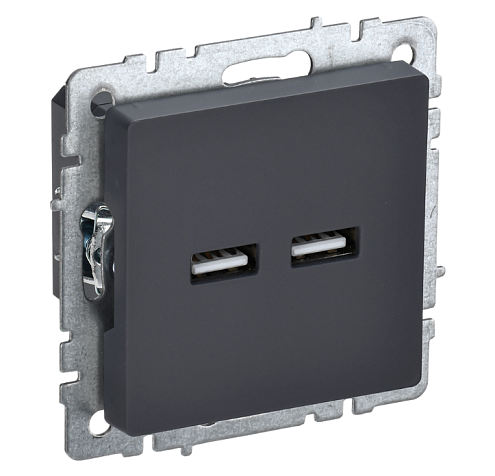 Розетка BRITE РЮ10-1-БрГ USB A+A 3.1А механизм графит IEK BR-U21-D31-K53: фотография 1