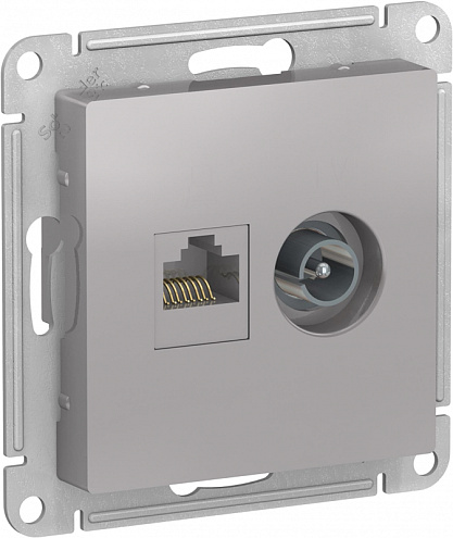 Механизм розетки 2-м ATLAS DESIGN комп. RJ45 кат.5E+TV алюм. SchE ATN000389: фотография 1