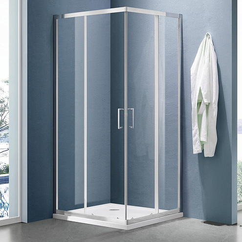 Душевое ограждение SANTREK AQUA Lea-CR-800-C-Chrome 800*800*1850 Г-обр. стекло Прозр 5мм, профиль Хром: фотография 1