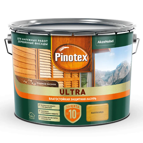 Влагостойкая лазурь с воском для дерева Pinotex Ultra Калужница 9л: фотография 1