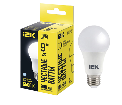 Лампа светодиодная A60 груша 9Вт 230В 6500К E27 IEK LLE-A60-9-230-65-E27: фотография 1
