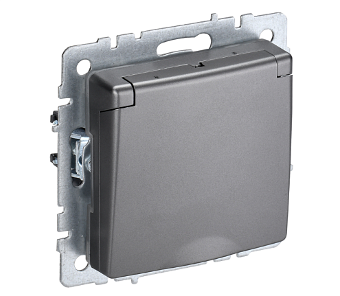 Розетка BRITE РСбш10-3-44-БрС с заземлением с защитными шторками и крышкой 16А IP44 механизм сталь IEK BR-R16-16-44-K46: фотография 1