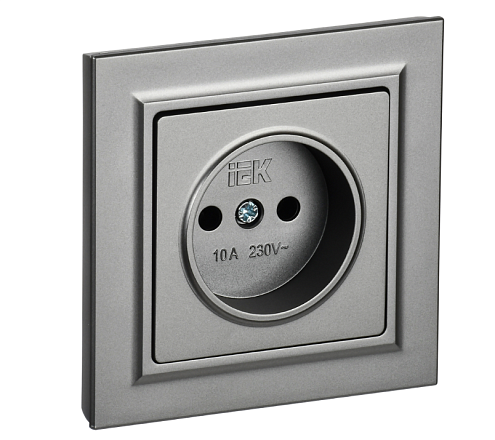 Розетка 1-местная BRITE РСР10-1-0-БрС без заземления без защитных шторок 10А в сборе сталь IEK BR-R10-10-K46-F: фотография 1