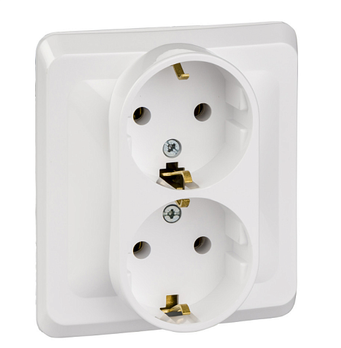 Розетка 2-местная Этюд 16А IP20 250В с заземлением без защитной шторок белый Systeme Electric PC16-007B: фотография 1