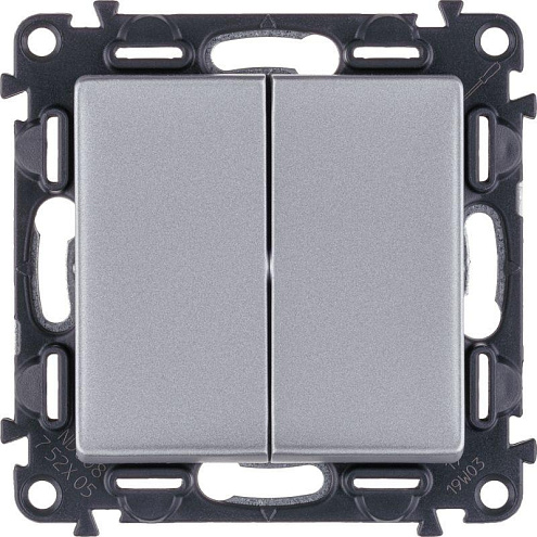 Механизм выключателя 2-клавиши СП Valena Life 10А IP20 250В с лицевой панелью безвинтовые зажимы алюминий Leg 752605: фотография 1