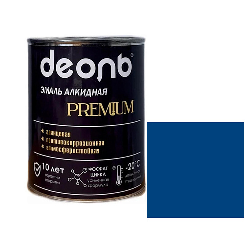 Антикоррозионная глянцевая эмаль PREMIUM ДЕОЛЬ Синяя RAL 5010 0,75л: фотография 1