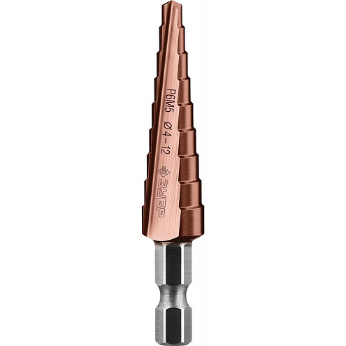 Сверло ступенчатое по металлу &quot;Кобальт&quot; d4-12мм, сталь Р6М5, ЗУБР: фотография 1