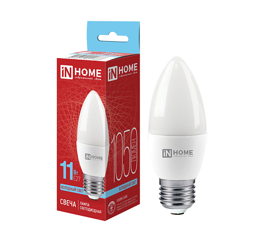 Лампа светодиодная LED-СВЕЧА-VC 11Вт 230В Е27 6500К 1050Лм IN HOME 4690612024868: фотография 1
