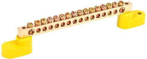 Шина PE &quot;земля&quot; ШНИ-6х9-16-У2-Ж на двух угловых изоляторах IEK YNN10-69-16C2-K05: фотография 1