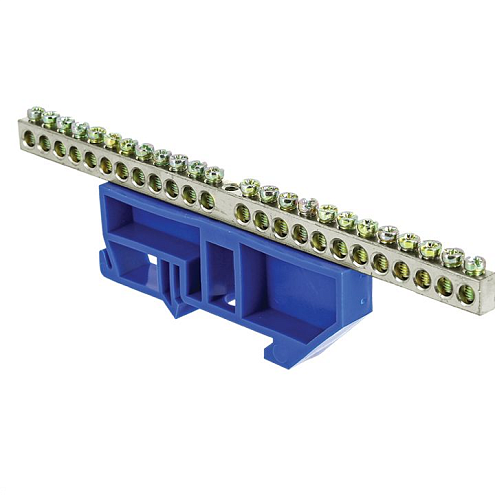 Шина нулевая N 6х9 24 отверст. цинк син. изолятор на DIN-рейку PROxima EKF sn1-63-24-d: фотография 1