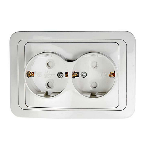 Розетка 2-м CLASSICO защ. шторки с заземл. 2128x бел. ASD / IN HOME : фотография 1