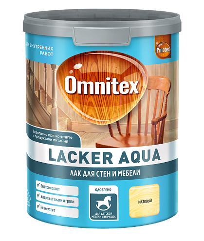 Лак акриловый Omnitex by Pinotex Lacker Aqua  для детской мебели и дерева, матовый, 1л : фотография 1