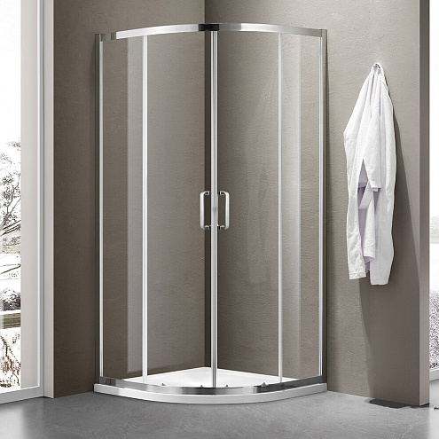 Душевое ограждение SANTREK AQUA Iris-R-900-C-Chrome 900х900х1850 радиус, стекло прозрачное 6мм, профиль хром : фотография 1