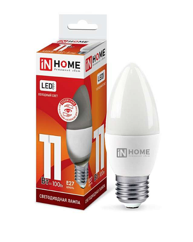 Лампа светодиодная LED-СВЕЧА-VC 11Вт 230В Е27 6500К 1050Лм IN HOME 4690612024868: фотография 1