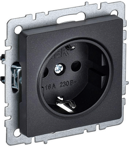 Розетка BRITE РС14-1-0-БрЧ 16А с заземл. защ. шторки черн. IEK BR-R14-16-K02: фотография 1