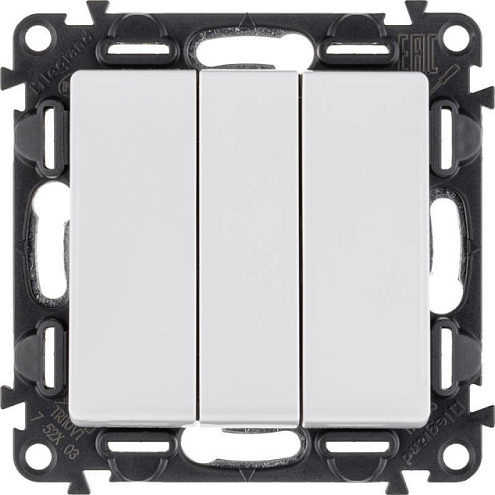 Механизм выключателя 3-кл. СП Valena Life 10А IP20 250В 10АХ с лицевой панелью; винтовые зажимы бел. Leg 752403: фотография 1