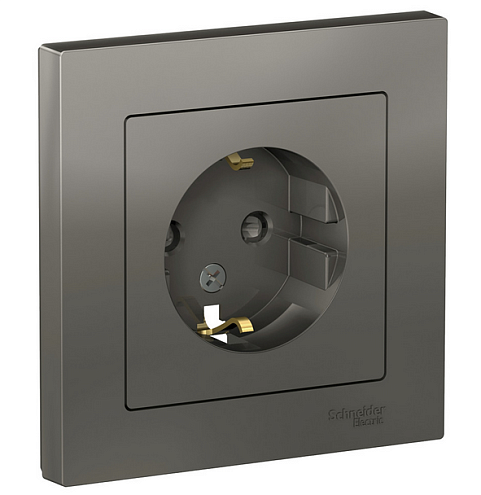 Розетка ATLAS DESIGN с заземл. защ. шторки 16А в сборе сталь SchE ATN000944: фотография 1