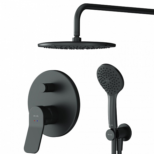Встраиваемая душевая система AM.PM X-Joy FB85A1RH02 черная: тропический верхний душ, ручной душ: фотография 1