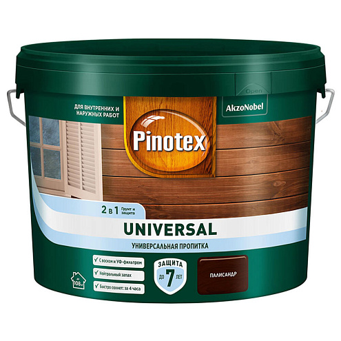 Пропитка Pinotex Universal 2в1, с воском и УФ-фильтром, для наружных и внутренних работ, Палисандр 9л: фотография 1