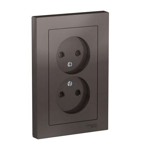 Розетка 2-м ATLAS DESIGN без заземл. защ. шторки16А в сборе мокко SchE ATN000622: фотография 1