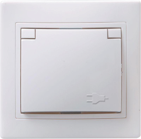 Розетка 1-м СП Кварта РСбш10-3-КБ 16А IP20 с заземл. защ. шторки с крышкой бел. IEK ERK12-K01-16-DM: фотография 1