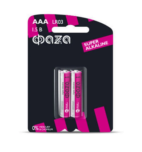 Элемент питания алкалиновый AAA LR03 Super Alkaline BL-2 (уп.2шт) ФАZА: фотография 1