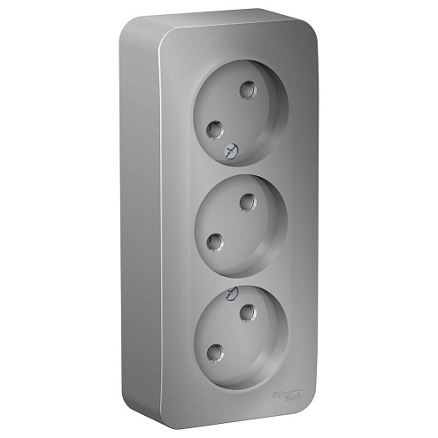 Розетка 3-м ОП Blanca 16А IP20 250В без заземления, без защитных шторок с изолированной пластиной алюминий SE BLNRA000313: фотография 1