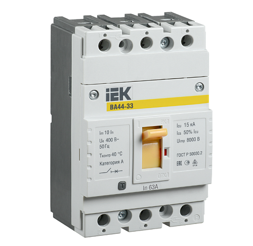 Выключатель автоматический 3п 63А 15кА ВА44 33 IEK SVA4410-3-0063: фотография 1