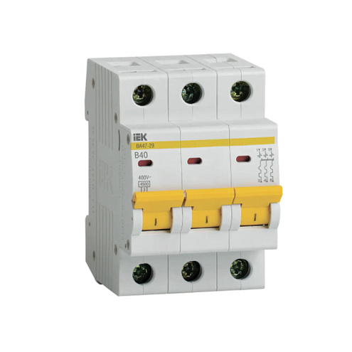 Выключатель автоматический модульный 3п B 40А 4.5кА ВА47-29 IEK MVA20-3-040-B: фотография 1