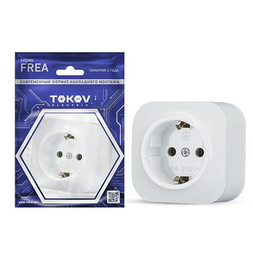 Розетка 1-м ОП Frea 16А IP20 250В с заземлением АБС-пластик белая TOKOV ELECTRIC TKE-FR-R1Z-C01: фотография 1