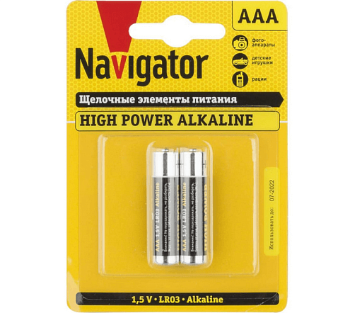 Элемент питания алкалиновый AAA/LR03 94 750 NBT-NE-LR03-BP2 (блист.2шт) NAVIGATOR 94750: фотография 1
