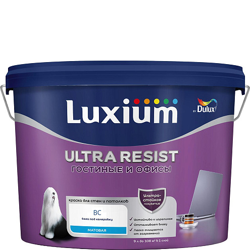 Краска ультростойкая Luxium Ultra Resist Гостинные и Офисы BC, 9л &quot;Эффект лотоса&quot; : фотография 1