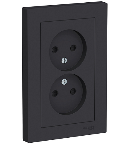 Розетка 2-м ATLAS DESIGN без заземл. защ. шторки16А в сборе карбон SchE ATN001022: фотография 1