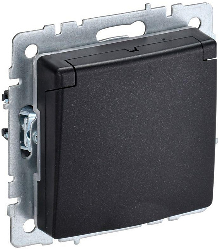 Розетка BRITE РСбш10-3-44-БрЧ 16А IP44 с заземл. защ. шторки с крышкой черн. IEK BR-R16-16-44-K02: фотография 1