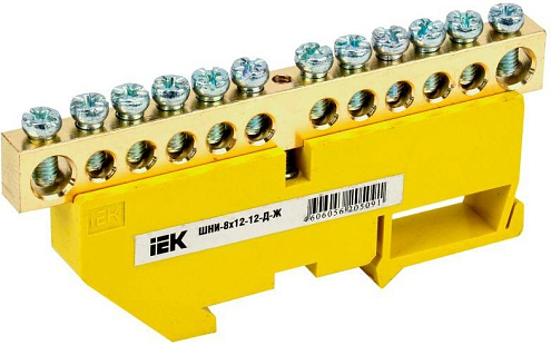 Шина PE "земля" на DIN-изолятор ШНИ-8х12-12-Д-Ж IEK YNN10-812-12D-K05: фотография 1