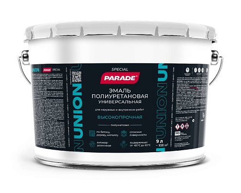 Эмаль полиуретановая Parade UNION универсальная, БАЗА С, 9,0л: фотография 1