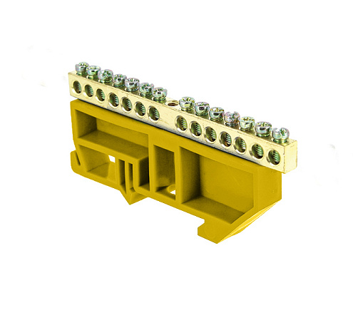 Шина нулевая N 6х9 14 отверстий желтый изолятор на DIN-рейку латунь PROxima EKF sn0-63-14-dz: фотография 1