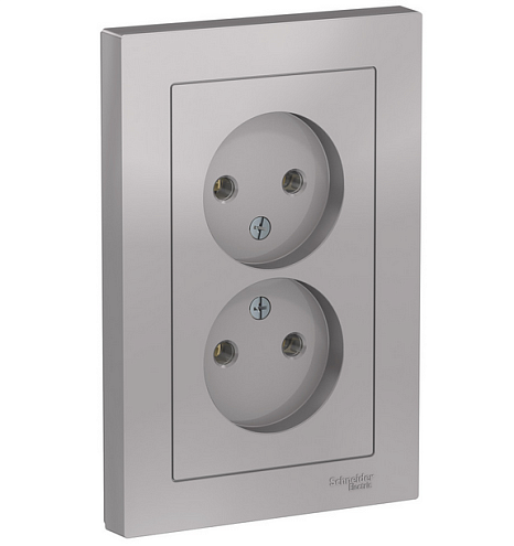 Розетка 2-м ATLAS DESIGN без заземл. 16А в сборе алюм. SchE ATN000320: фотография 1