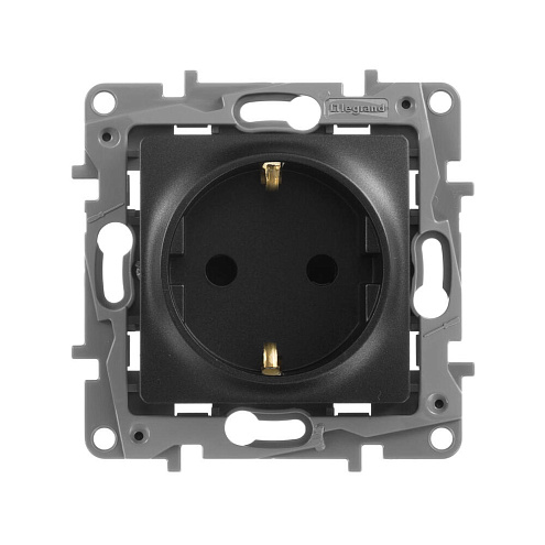 Механизм розетки 1-место СП Etika 2К+З защитные шторки антрацит Leg 672622: фотография 1