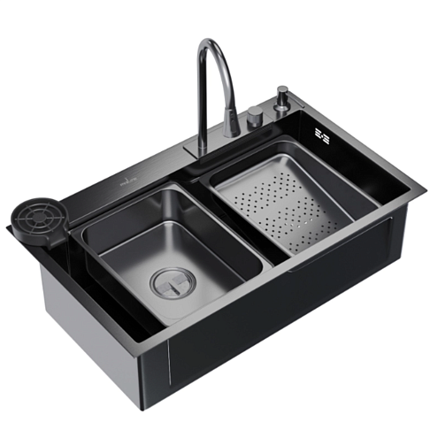 Мойка настольный монтаж 750Х460 выпуск 3 1/2" MIXLINE PRO 215 мм черный графит смеситель+дозатор+доска разделочная+омыватель стаканов+колландер+сифон: фотография 1