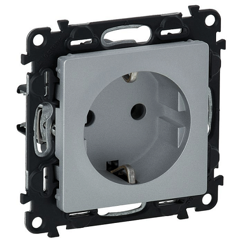Механизм розетки Valena Life 16А 250В 2К+З с лицевой панелью безвинт. зажимы алюм. Leg 753621: фотография 1