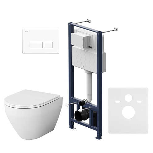 Унитаз подвесной с инсталляцией AM.PM Spirit 2.0 IS47001.701700 безободковый, сиденьем микролифт, пневматической клавишей Pro S белый: фотография 1