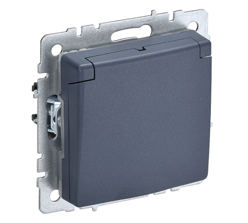 Розетка 1-местная BRITE РСбш10-3-БрМ с заземлением с защитными шторками и крышкой 16А IP20 маренго IEK BR-R16-16-K35: фотография 1