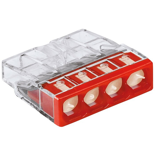 Клемма 4-х проводная 4х (0.5-2.5мм) для распределительной коробки (с контактной пастой &quot;Alu-Plus&quot;) WAGO 2273-244: фотография 1