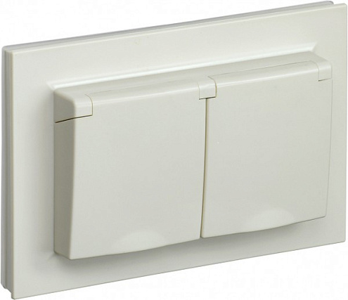 Розетка 2-м СП BRITE РСбш12-3-44-БрКр 16А в сборе IP44 с крышкой беж. IEK BR-R26-16-44-K10-F: фотография 1