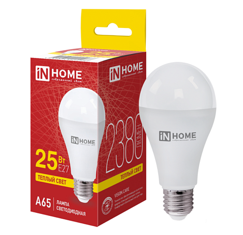 Лампа светодиодная LED-A65-VC 25Вт грушевидная 230В Е27 3000К 2380Лм IN HOME 4690612024066: фотография 1