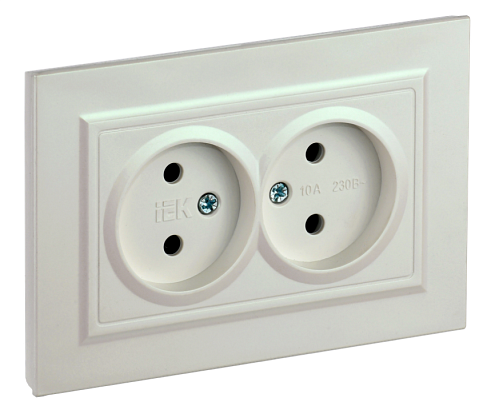 Розетка 2-местная BRITE РС12-2-БрЖ без заземления без защитных шторок 10А в сборе жемчуг IEK BR-R20-10-K36-F: фотография 1