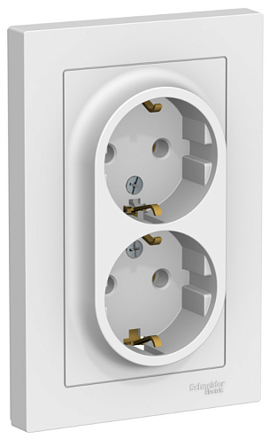 Розетка двойная AtlasDesign с заземлением без шторок 16А в сборе лотос Systeme Electric ATN001324: фотография 1