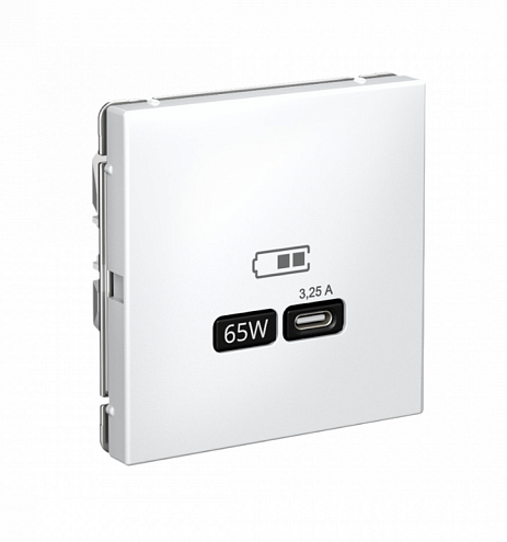 Розетка USB ArtGallery тип C 65Вт QC PD высокоскоростная ЗУ механизм белый Systeme Electric GAL000127: фотография 1