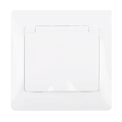 Розетка 1-м СП Glossa 16А IP20 с заземлением, защитные шторки с крышкой в сборе белая SE GSL000146: фотография 1